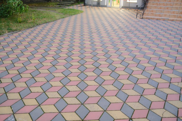 Patterned block paving driveway