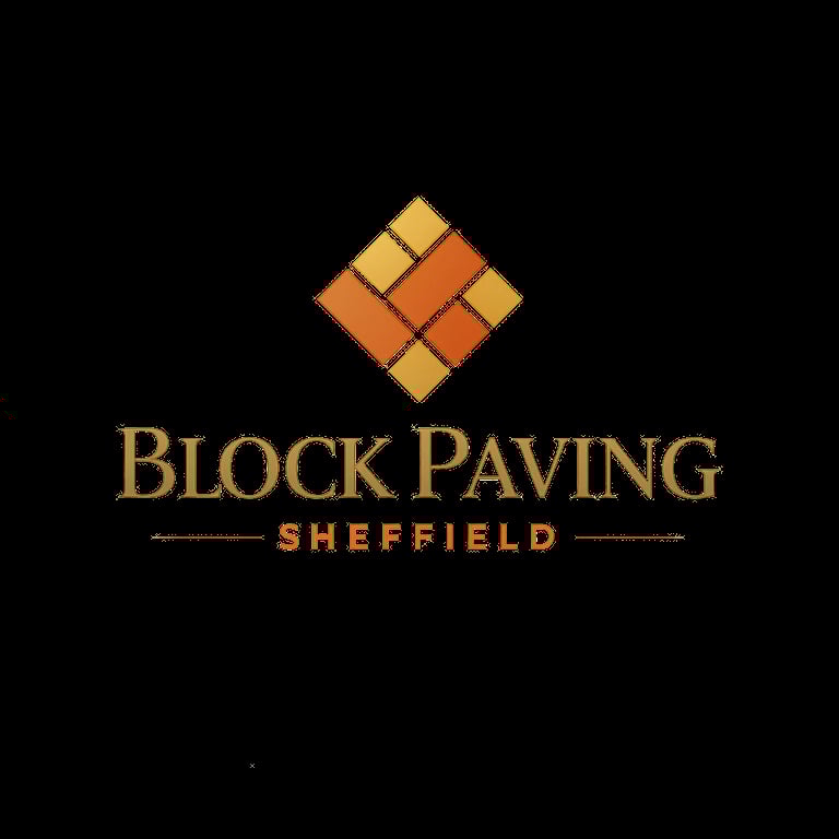 Block Paving Sheffield logo featuring an orange and cream diamond-patterned tile icon above company name text on black background